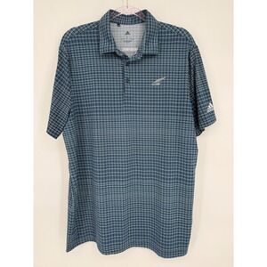 Adidas Primegreen Plaid Golf Polo Shirt Men's Large Blue White 1899 Logo